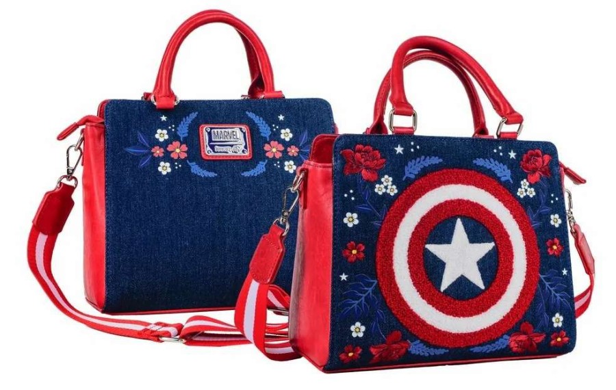 T-Shirts And Clothing * | Captain America: 80Th Anniversary Floral Shield Loungefly Crossbody Bag Cheap Online