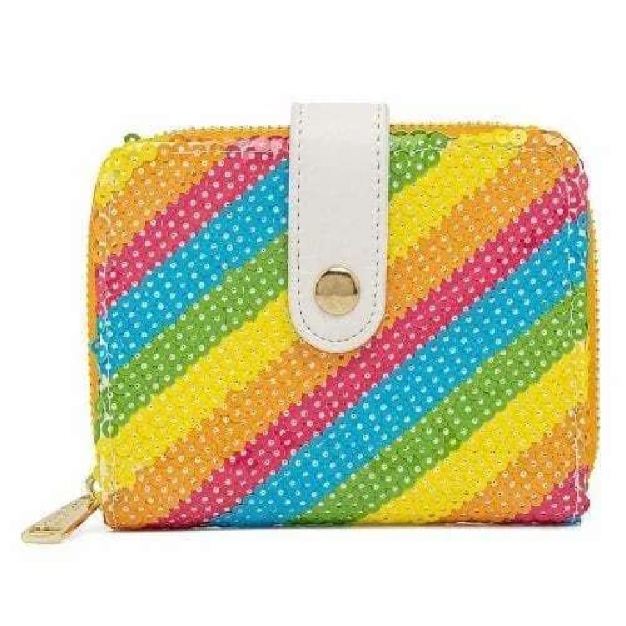 T-Shirts And Clothing * | Loungefly Sequin Rainbow Zip Around Purse Fashionable