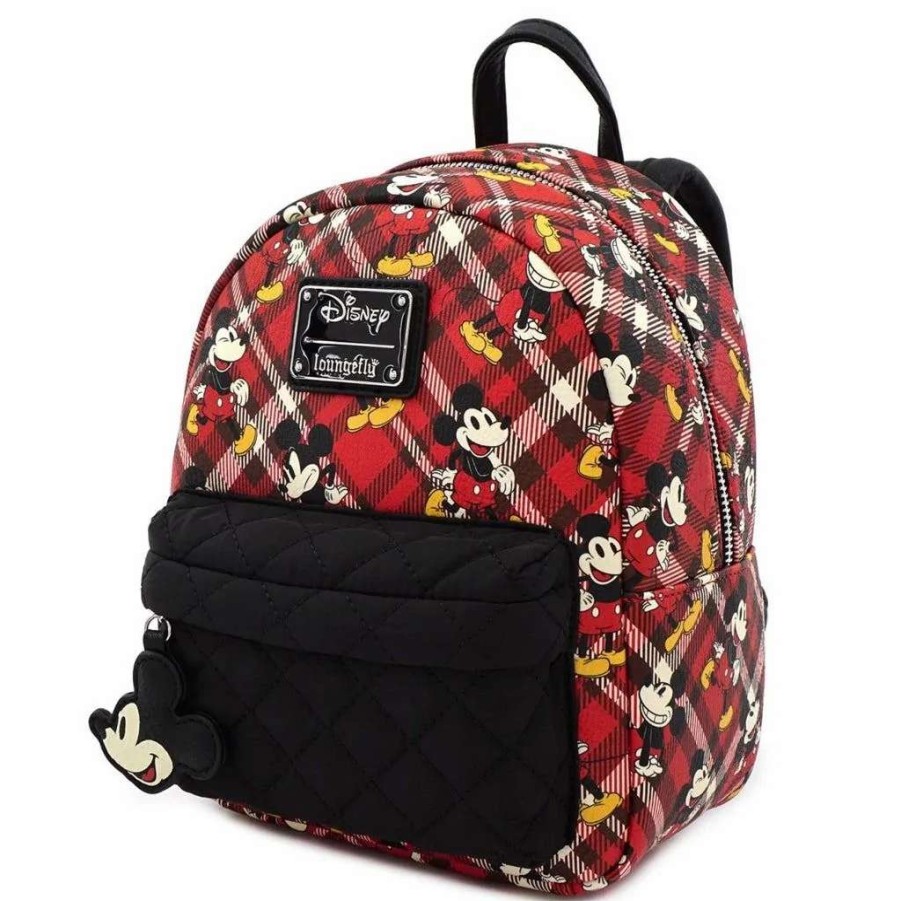 T-Shirts And Clothing * | Loungefly Mickey Mouse: Red Plaid Mini Backpack Good Quality