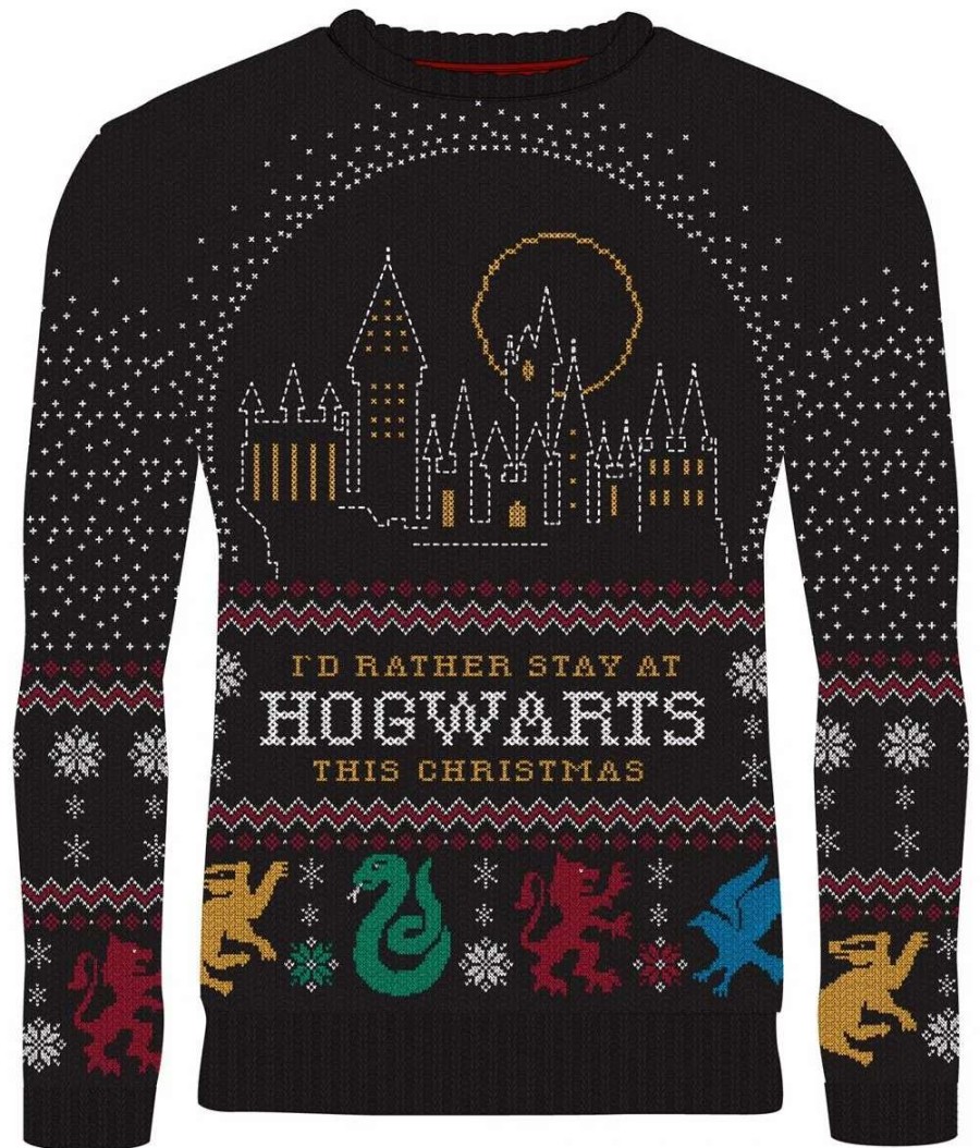 T-Shirts And Clothing * | Harry Potter: I'D Rather Stay At Hogwarts Ugly Christmas Sweater Closeout Sale