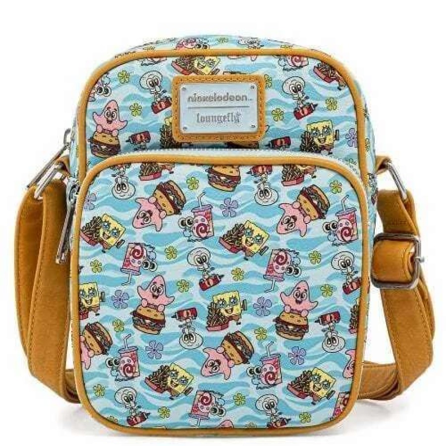 T-Shirts And Clothing * | Loungefly Spongebob Squarepants: Gang All Over Print Passport Bag Best Sale