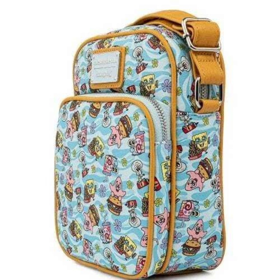 T-Shirts And Clothing * | Loungefly Spongebob Squarepants: Gang All Over Print Passport Bag Best Sale