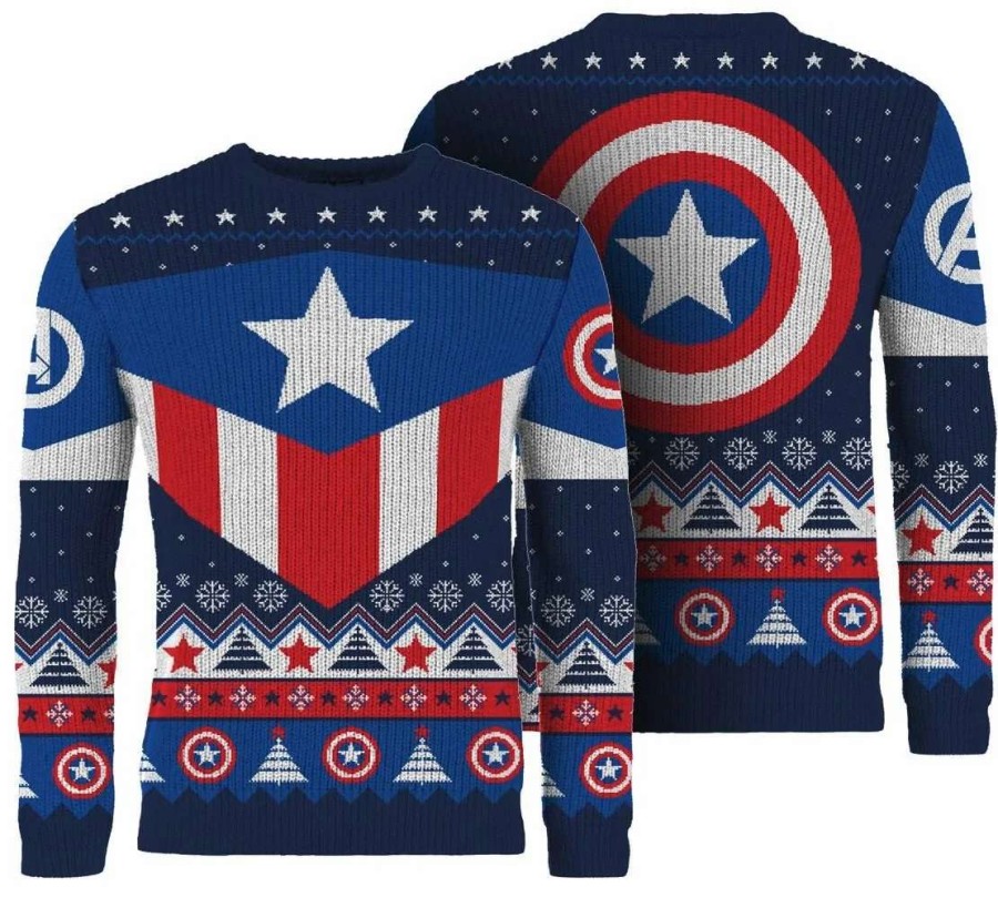 T-Shirts And Clothing * | Captain America: Red White And Blue Ugly Christmas Sweater Unique