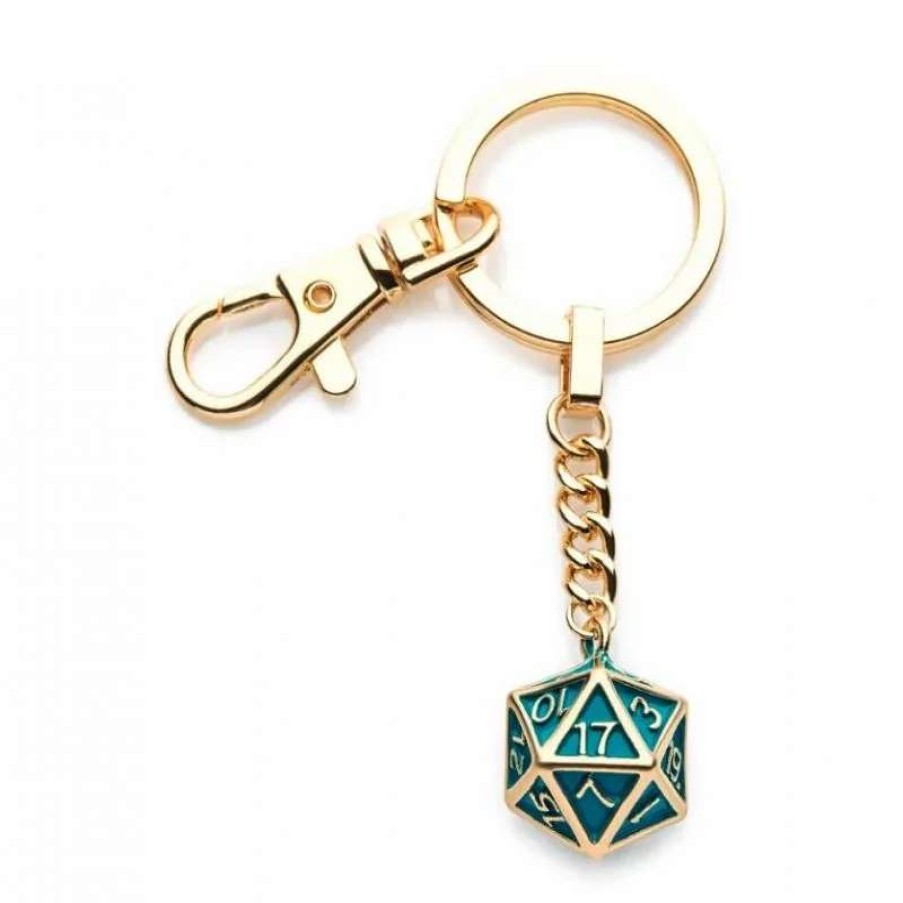 T-Shirts And Clothing * | Dungeons And Dragons: Gold Plated Green Dice Keychain 100% Guarantee