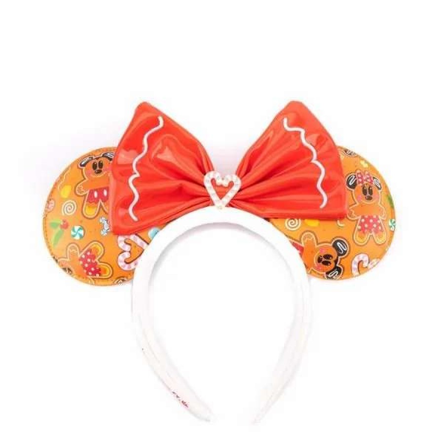 T-Shirts And Clothing * | Loungefly Disney: Gingerbread All Over Print Patent Bow Heart Headband Online Sales