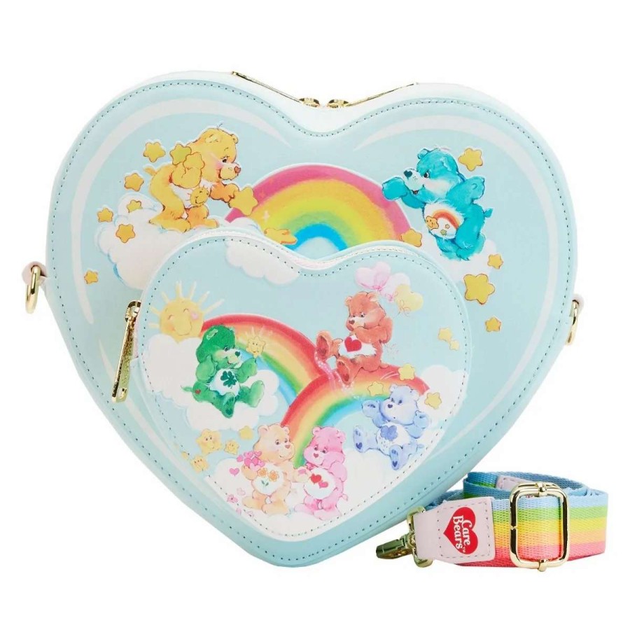 T-Shirts And Clothing * | Care Bears: Heart Cloud Party Rainbow Strap Loungefly Crossbody Bag Official