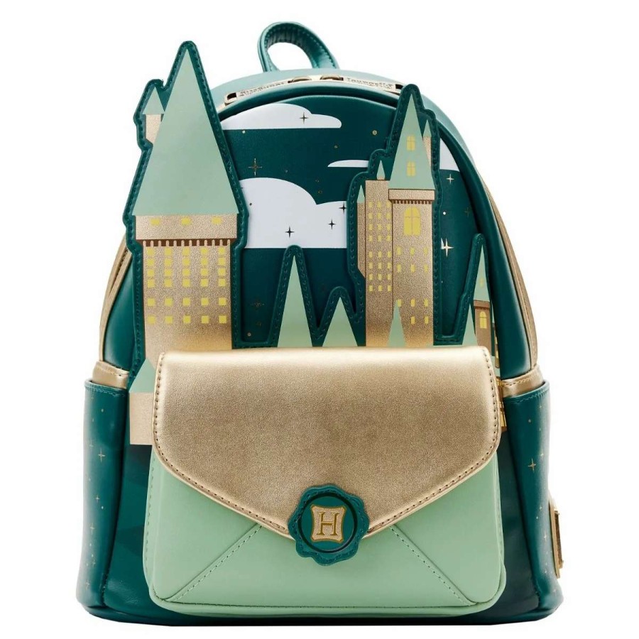 T-Shirts And Clothing * | Harry Potter: Golden Hogwarts Castle Loungefly Mini Backpack Outlet